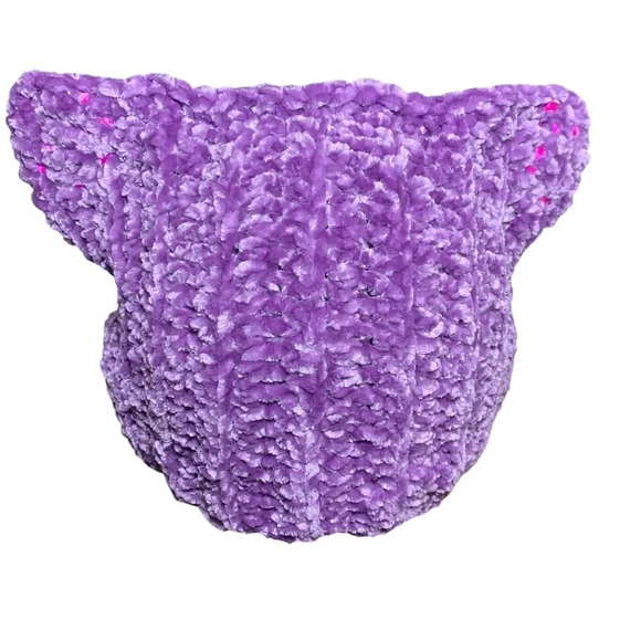Handmade Trendy Crochet Kitty Cat Ear Beanie Unisex Purple Pink Adult One Size - Picture 4 of 5